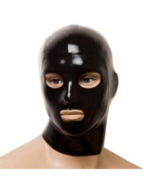 Unisex Black Latex Full Face Hood Mask for Cosplay, Costume Parties & Events